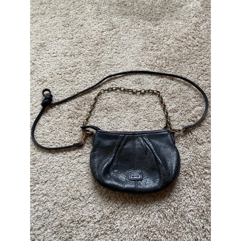 Fossil Purse Leather Chain Strap Crossbody Small Black Classic Romantic y2k SKU1